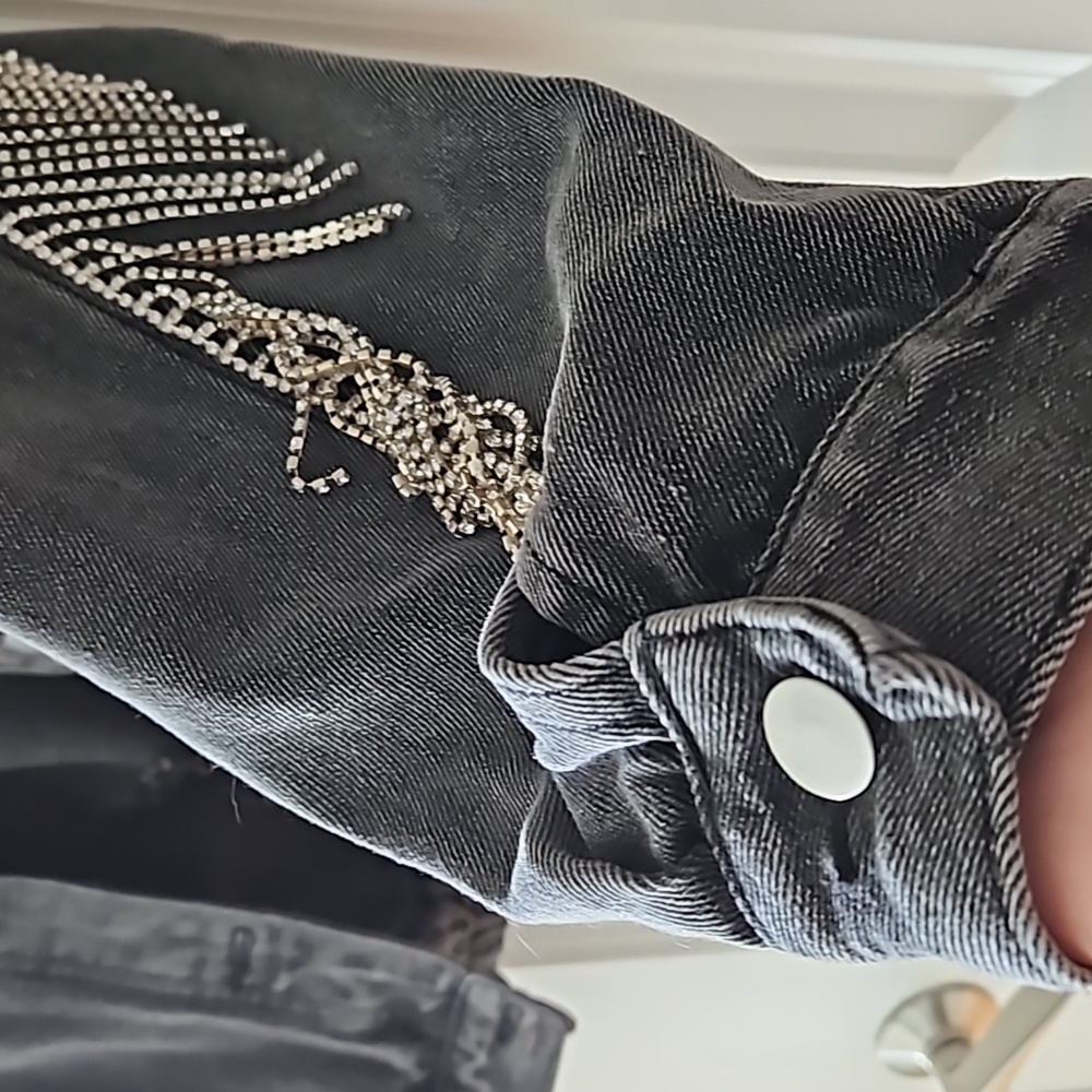 POL Distressed Rhinestone Denim Jacket - Picture 7 of 9